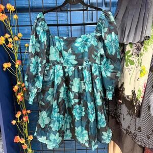 Floral puff sleeve babydoll mini